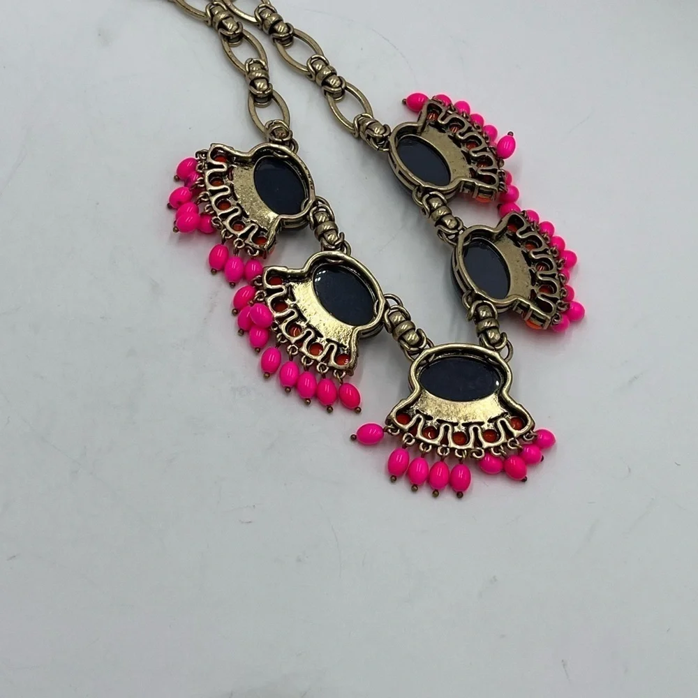 J CREW Fan Fringe statement Necklace Vibrant Fuchsia (Main Line‎ collection)